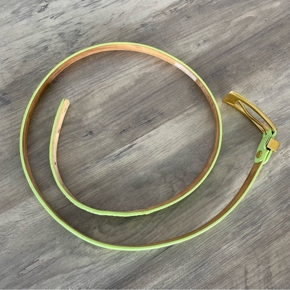 Vintage MCM Michael Cromer Lime Green Leather Skinny Belt - Picture 3 of 14